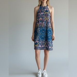 NEW with tag MISGUIDED Blue Paisley Halter Dress with zipper